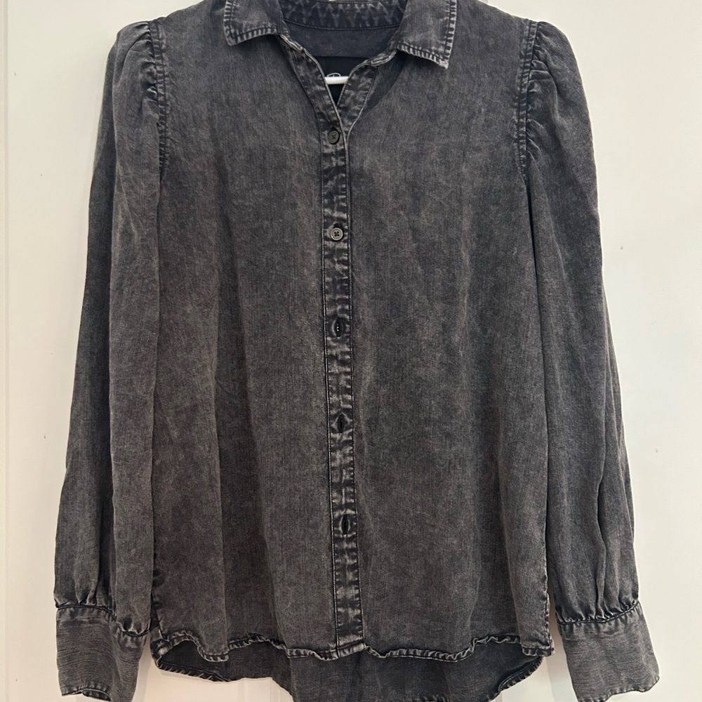 Women's Black Denim Button-Up Shirt